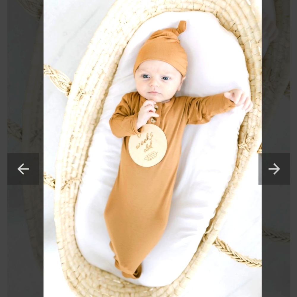 Camel Knotted Baby Gown & Hat Set